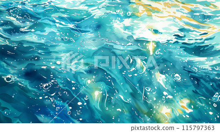 Water surface, river, ocean watercolor illustration, texture 115797363