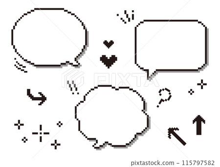 Pixel art style speech bubble and icon set 115797582