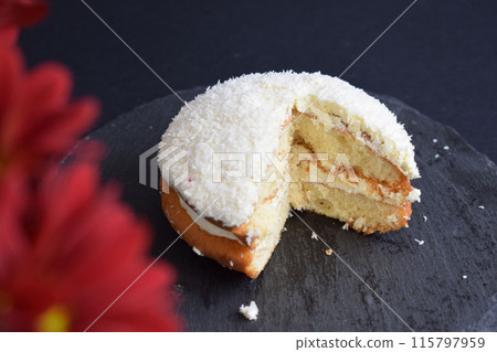 Coconut cake on a black background 115797959