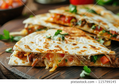Mexican quesadilla with chicken and vegetables 115799145