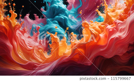 Dynamic colorful fluid splashing and spraying, abstract background 115799667