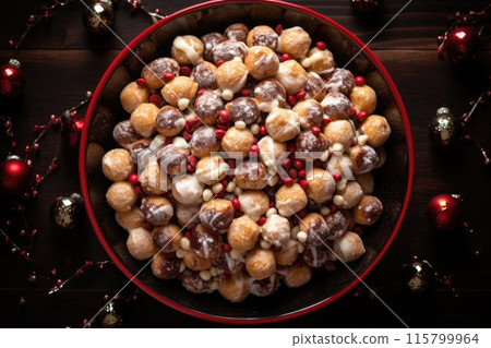 Neapolitan struffoli with festive decorations 115799964