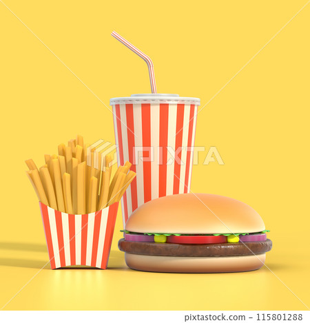 Hamburger, french fries and cola fast food meal Hamburger, french fries and cola fast food meal 115801288