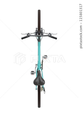 Blue green bicycle, top view isolated on white background, 3D illustration Blue green bicycle, top view isolated on white background, 3D illustration 115801317