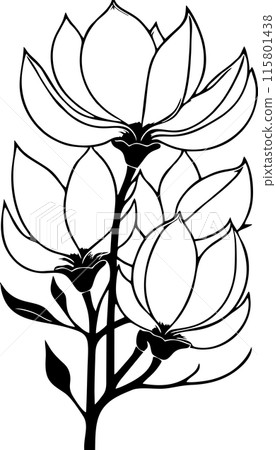 simple black graphic drawing of magnolia flower, logo, tattoo 115801438
