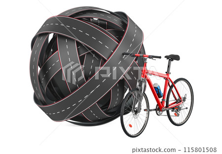 Bicycle with tangled ball of roads. 3D rendering 115801508
