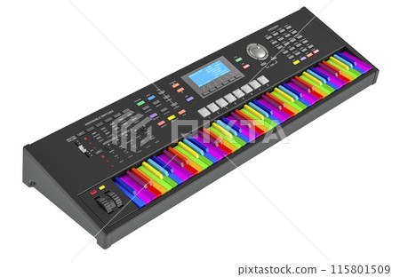 Black Electronic Digital Piano with colored keyboard, 3D rendering 115801509