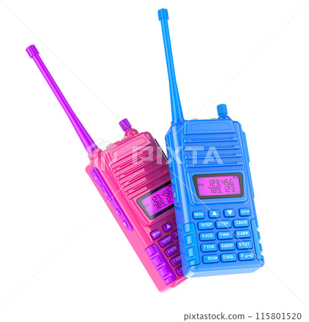 Walkie-Talkies, blue and pink color. 3D rendering Walkie-Talkies, blue and pink color. 3D rendering 115801520