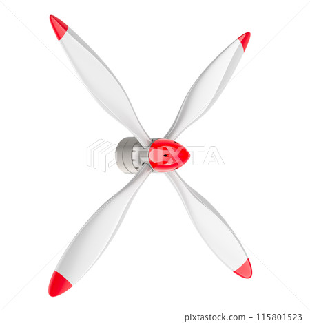 White airplane propeller with 4 blades, 3D rendering 115801523