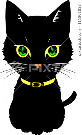 stylized drawing of a black cat with green eyes without background, isolated element, decor stylized drawing of a black cat with green eyes without background, isolated element, decor 115801858