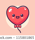 Delightful illustration of a smiling heart-shaped balloon with a cute face and bow in kawaii style. Ideal for love-themed designs, greeting cards, and cheerful graphic projects. Playful and 115801865