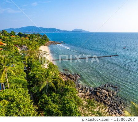 Aerial view at trisara beach in Bang Tao, Phuket, Thailand 115803207