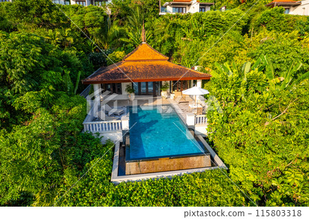 Aerial view at trisara beach in Bang Tao, Phuket, Thailand Aerial view at trisara beach in Bang Tao, Phuket, Thailand 115803318