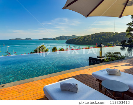 Pool view in Ao Yon Yai beach in Phuket, Thailand Pool view in Ao Yon Yai beach in Phuket, Thailand 115803413