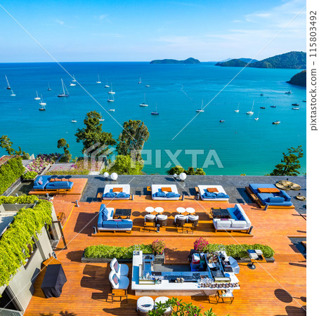 Rooftop bar view in Ao Yon Yai beach in Phuket, Thailand Rooftop bar view in Ao Yon Yai beach in Phuket, Thailand 115803492