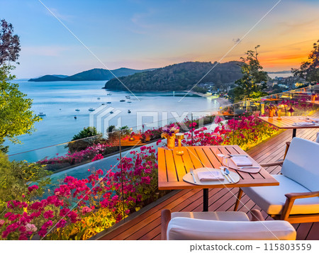 Rooftop bar view in Ao Yon Yai beach in Phuket, Thailand Rooftop bar view in Ao Yon Yai beach in Phuket, Thailand 115803559