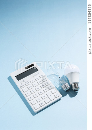 Incandescent light bulb and LED bulb and calculator Incandescent light bulb and LED bulb and calculator 115804536