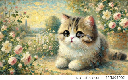 盛開的花叢中的小貓 盛開的花叢中的小貓 115805002