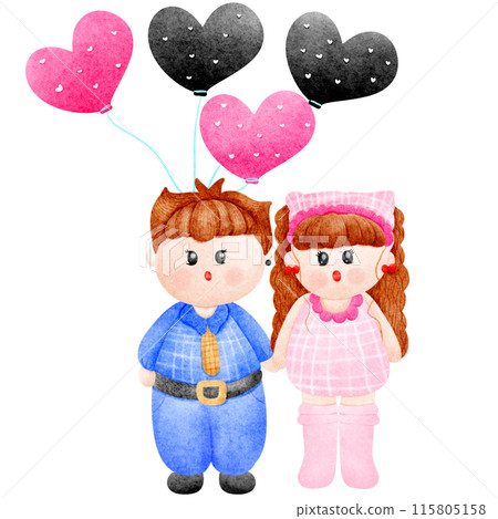 cartoon boy and girl holding hearts 115805158