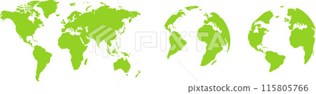 Green flat and 3D world maps set 115805766