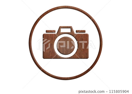 Wooden camera icon with a round frame Wooden camera icon with a round frame 115805904