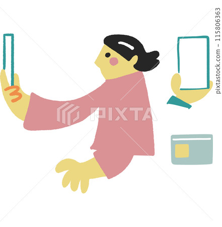 一位女士用智慧型手機和一套我的號碼卡自拍的庫存材料 115806363