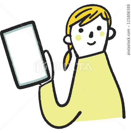 Person holding a smartphone stock illustration Person holding a smartphone stock illustration 115806389