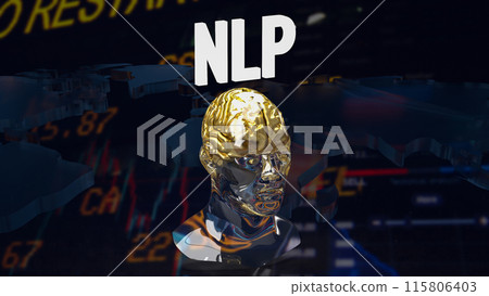 The crystal head and gold brain for Natural Language Processing  NLP  concept 3d rendering. 115806403