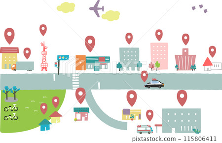 Location information and cities, or local cities stock illustration material 115806411