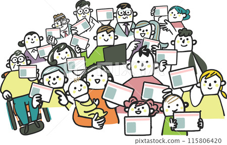 Various people holding my number card or card in their hands stock illustration 115806420