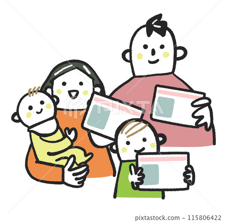 Family raising a child holding a My Number card or card Stock illustration material 115806422