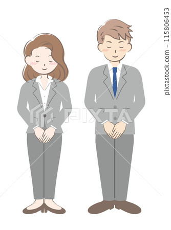 Men and women in suits bowing, full body 115806453