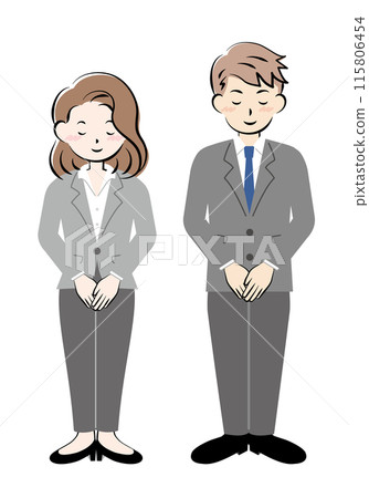 Men and women in suits bowing, full body 115806454
