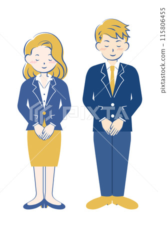 Men and women in suits bowing, full body, 3C 115806455