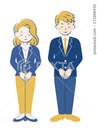 Men and women in suits bowing, full body, 3C 115806456