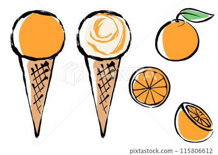 帶有畫筆描邊的橙味冰淇淋插圖集 115806612