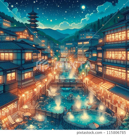 夜晚的溫泉小鎮熱鬧非凡 115806785