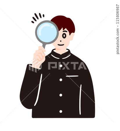 Illustration material of a male student holding a magnifying glass 115806987