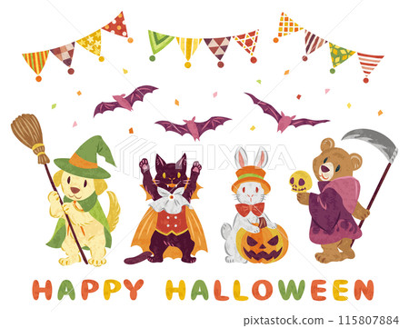 October: Halloween Illustrations of animals in costumes 115807884