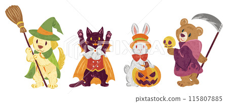 十月萬聖節服裝動物插圖 十月萬聖節服裝動物插圖 115807885