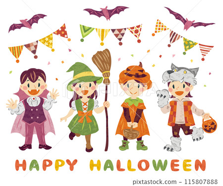 十月萬聖節服裝兒童插畫 十月萬聖節服裝兒童插畫 115807888