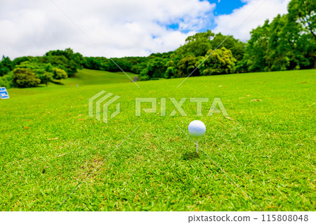 Golf course under the blue sky: Straight long course and teeing area (Futtsu, Chiba Prefecture) Golf course under the blue sky: Straight long course and teeing area (Futtsu, Chiba Prefecture) 115808048