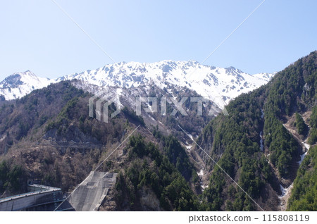 Tateyama Kurobe Alpine Route in early May - Mt. Tateyama as seen from Kurobe Dam Tateyama Kurobe Alpine Route in early May - Mt. Tateyama as seen from Kurobe Dam 115808119