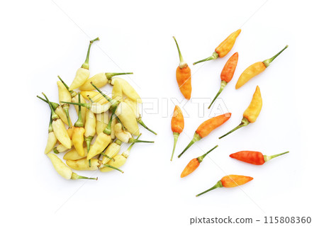 Fresh chili peppers on white background 115808360
