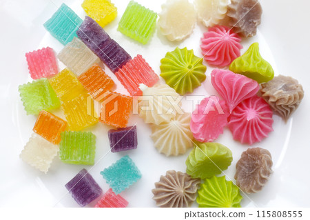 Crispy jelly with allure. Colorful Thai sweet dessert 115808555