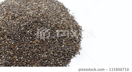 Chia seeds on white background. Chia seeds on white background. 115808718