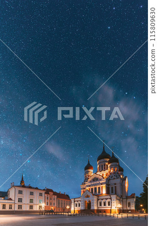 Tallinn, Estonia. Building Of Alexander Nevsky Cathedral In Night Time. Famous Orthodox Cathedral 115809630