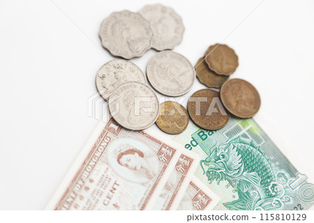 Photographed on a white background. A little old world money series. Hong Kong dollar Photographed on a white background. A little old world money series. Hong Kong dollar 115810129