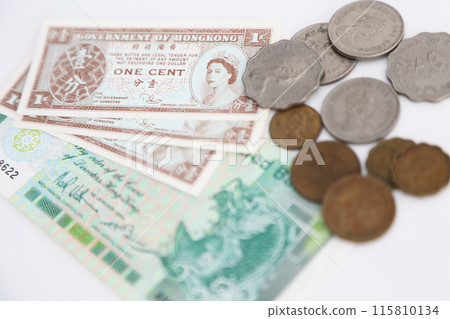Photographed on a white background. A little old world money series. Hong Kong dollar Photographed on a white background. A little old world money series. Hong Kong dollar 115810134