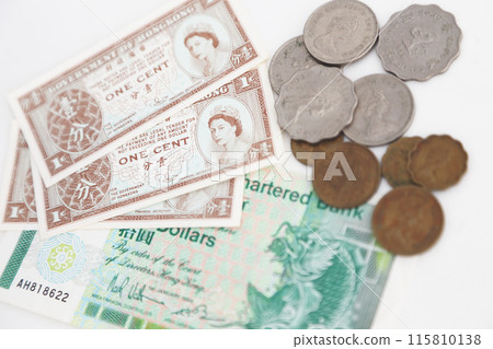 Photographed on a white background. A little old world money series. Hong Kong dollar Photographed on a white background. A little old world money series. Hong Kong dollar 115810138